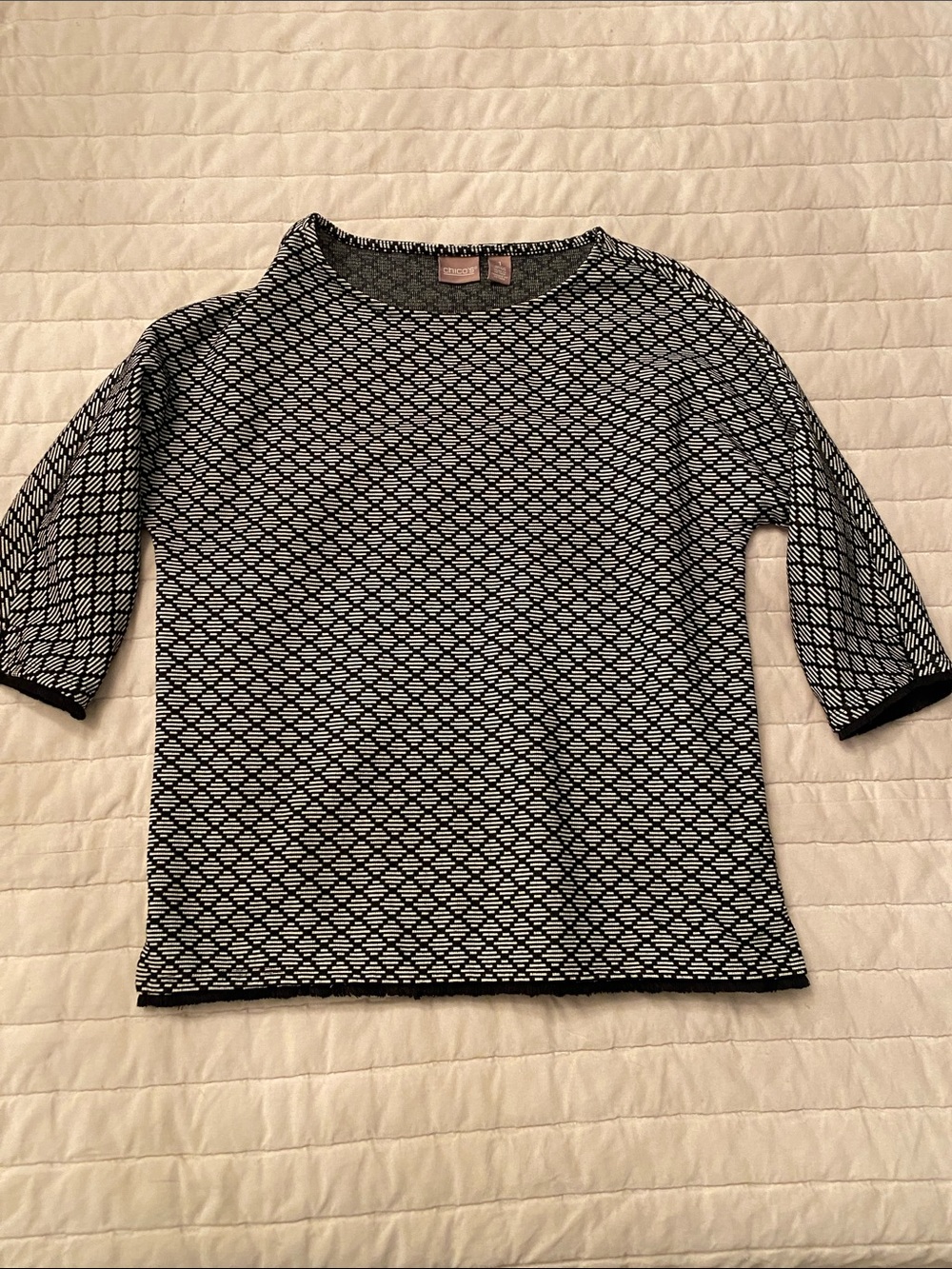 Chico's Black and White Geometric Knit Top